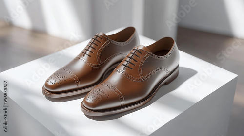 A 3D Mockup of a Pair of Dress Shoes Neatly Aligned on a Surface