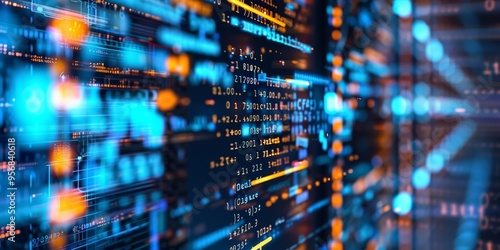 Wallpaper Mural A computer screen displaying code with a superimposed network grid, highlighting the flow of data Torontodigital.ca