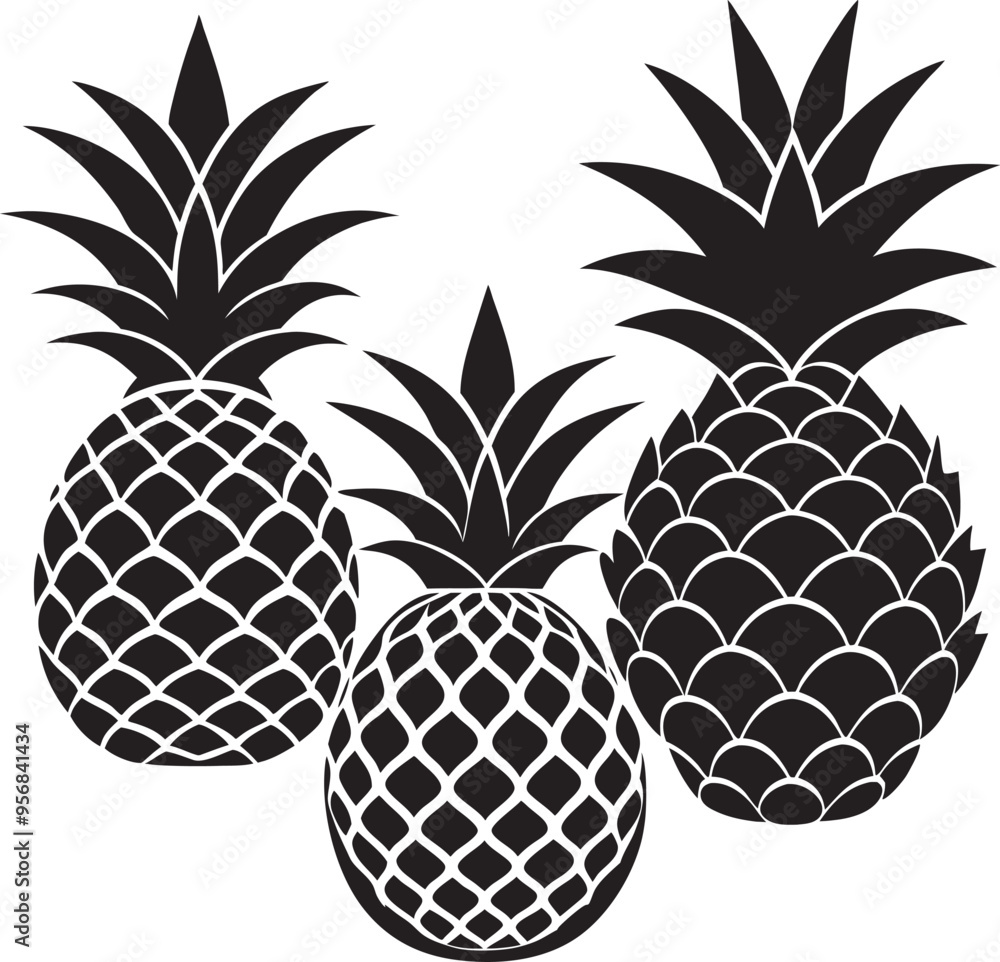 Abstract black Pineapple fruit silhouettes Vector isolated on white background. Summer vacation concept. Tropical Pineapple fruit Clipart. Abstract black Pineapple fruit silhouettes Vector isolated on white background. Summer vacation concept. Tropical Pineapple fruit Clipart.