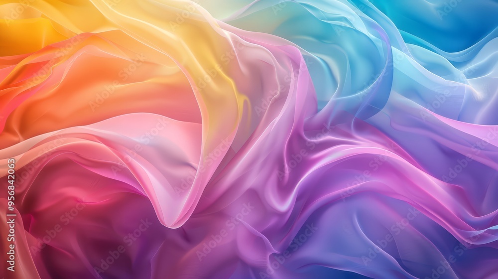 Obraz premium Wallpaper with a rainbow wave pattern blending harmoniously