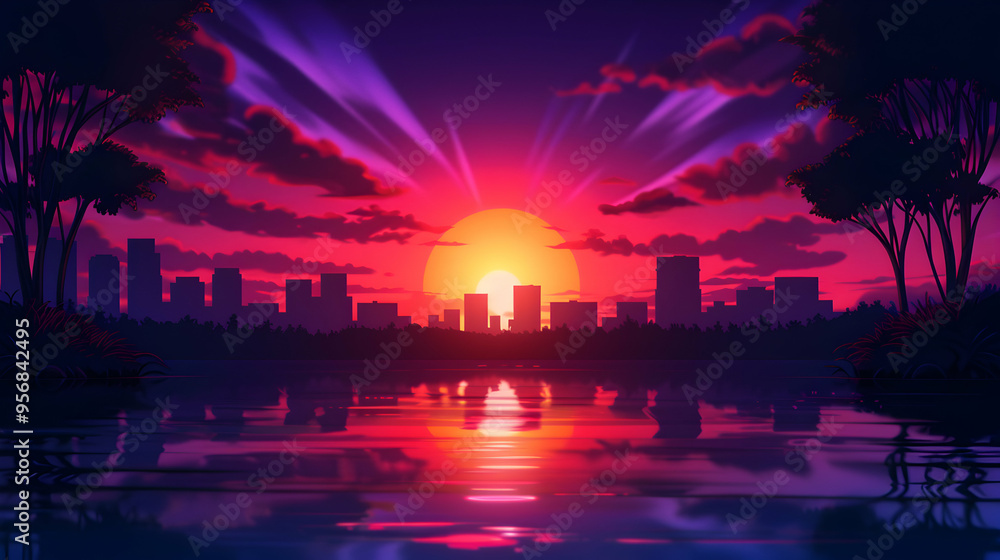 Fototapeta premium Cityscape Anime Style 
