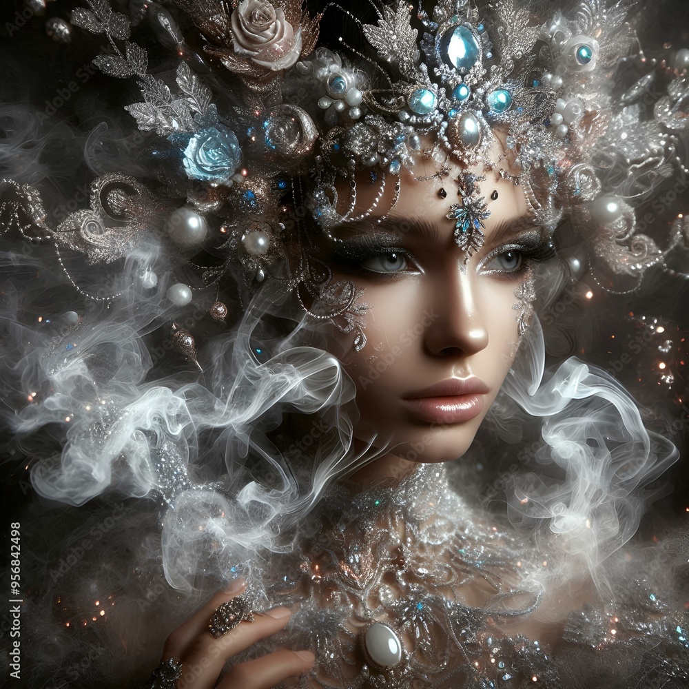 Enigmatic Beauty: A Divine Figure Adorned in Sparkling Ornaments Enigmatic Beauty: A Divine Figure Adorned in Sparkling Ornaments