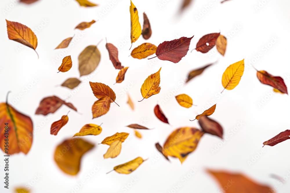 Autumn leaves in various colors gracefully floating around Autumn leaves in various colors gracefully floating around