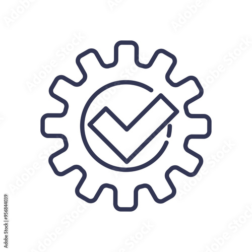 Gear with check mark symbolizing process optimization and efficiency.