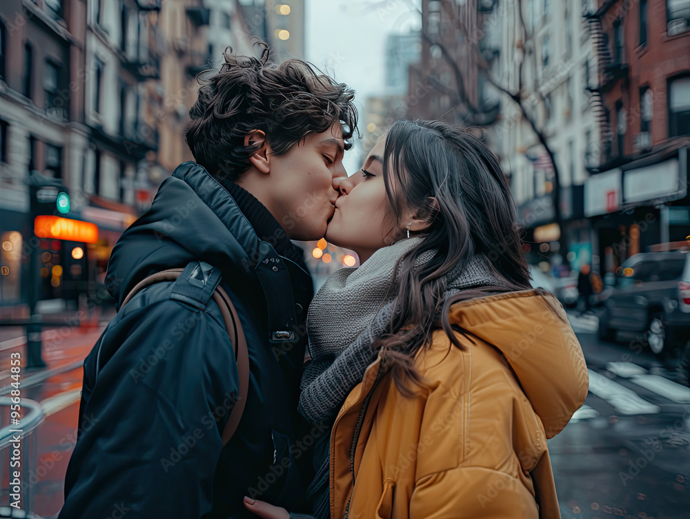 romantic lovers kissing on the street, capturing the essence of love and affection in urban setting romantic lovers kissing on the street, capturing the essence of love and affection in urban setting