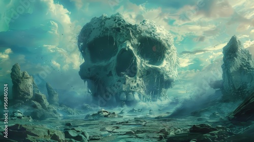 surreal skull landscape digital concept art photo