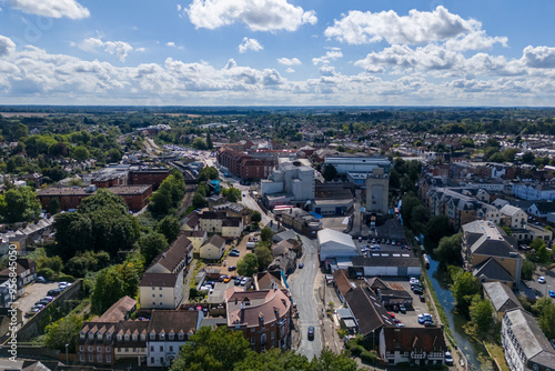 Wallpaper Mural Aerial drone shot over the town of Bishops Stortford in England Torontodigital.ca