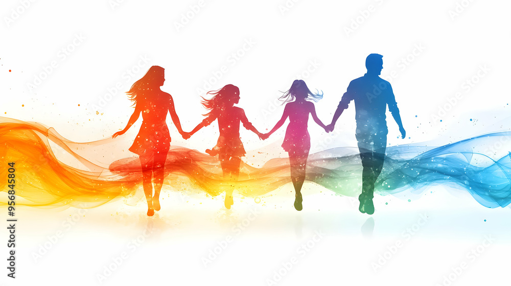 Obraz premium Glossy Abstract Family Heritage concept as A vibrant glossy abstract digital art representing family heritage and history with dynamic flowing lines symbolizing the connections and diversity within a 