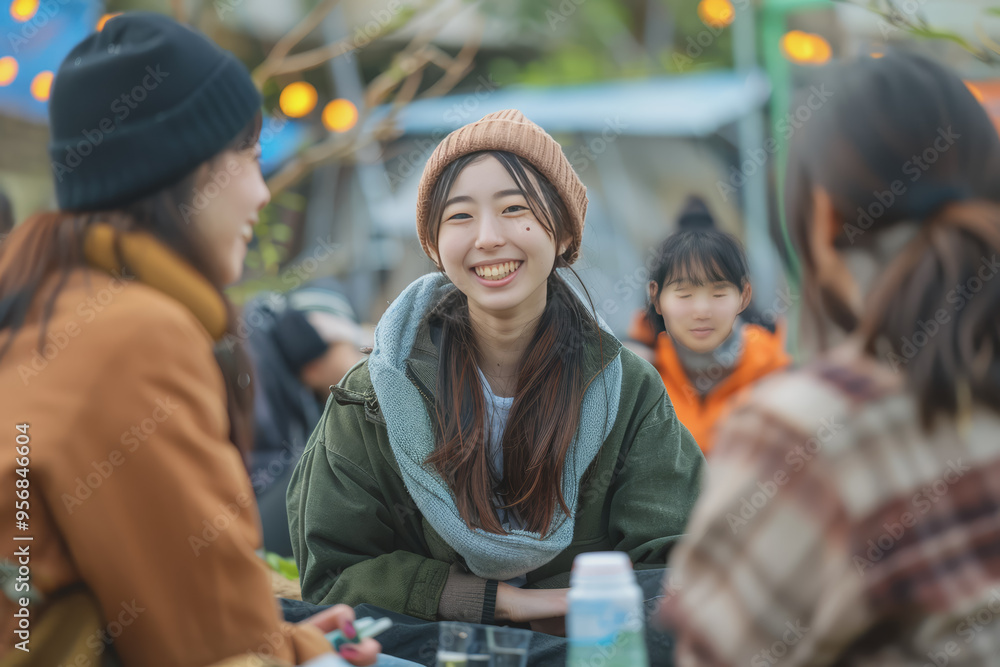 A group of happy Asian female friends organizing urban lifestyle groups, playing and chatting. A group of happy Asian female friends organizing urban lifestyle groups, playing and chatting.