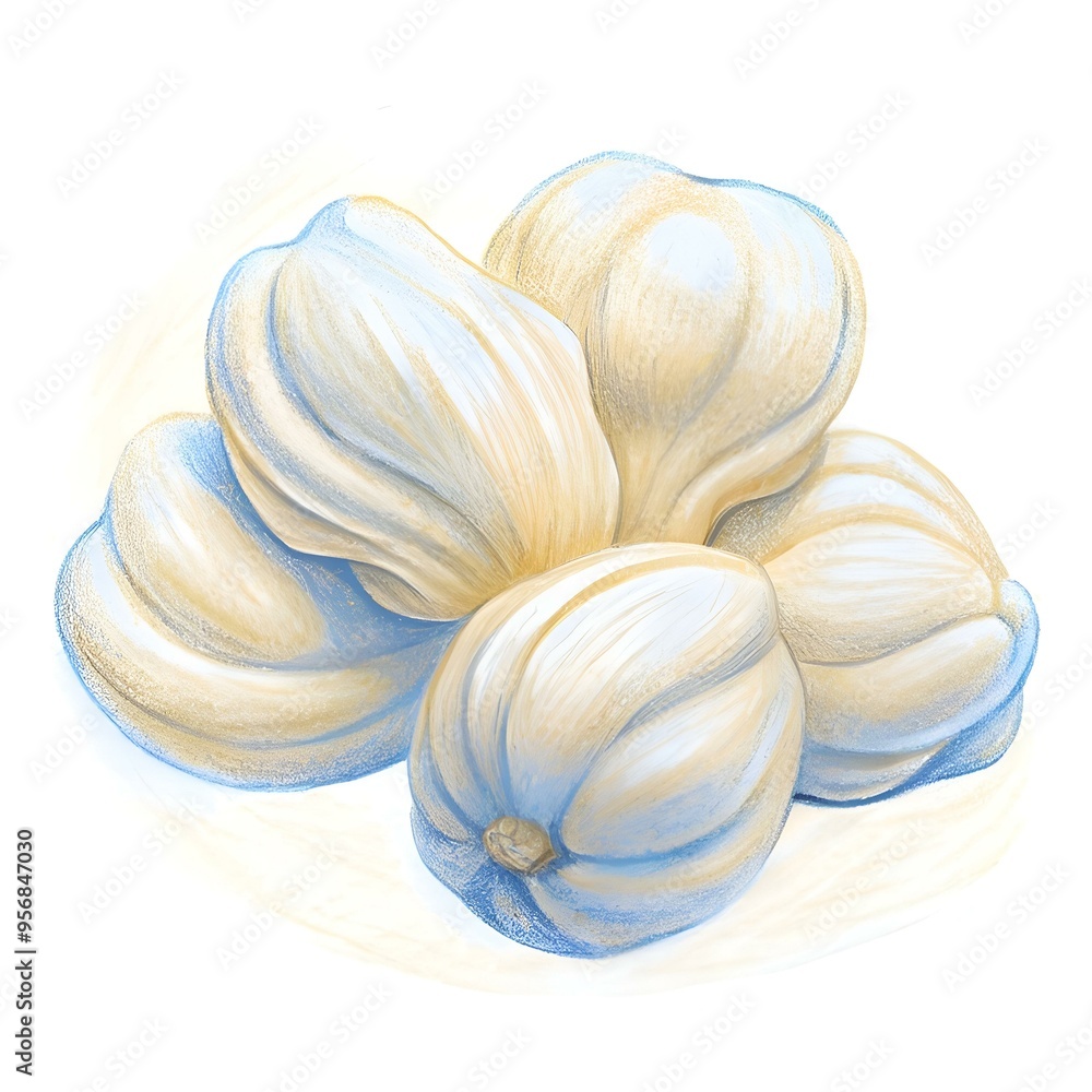 A 3D illustration of a group of gnocchi. rendered in a realistic style with subtle shading and texture. A 3D illustration of a group of gnocchi. rendered in a realistic style with subtle shading and texture.