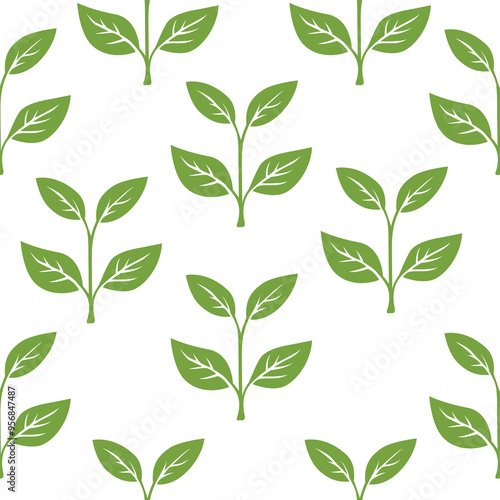 green leaves vector pattern background. Green tea leaf seamless pattern. tea leaves pattern background. seamless patterns with green leaves of tea.