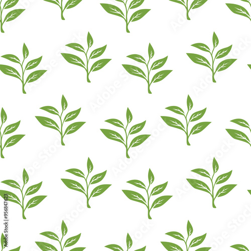 green leaves vector pattern background. Green tea leaf seamless pattern. tea leaves pattern background. seamless patterns with green leaves of tea.