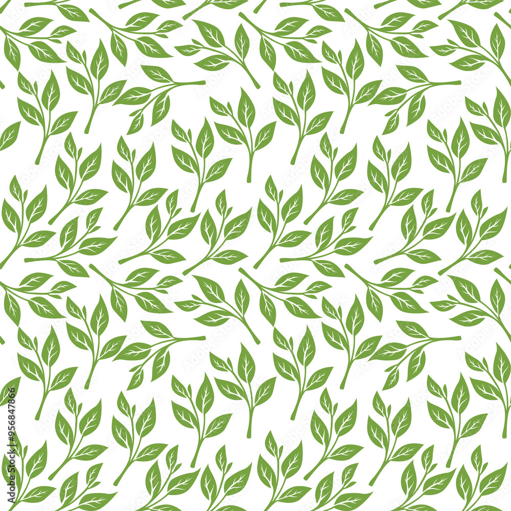 green leaves vector pattern background. Green tea leaf seamless pattern. tea leaves pattern background. seamless patterns with green leaves of tea. green leaves vector pattern background. Green tea leaf seamless pattern. tea leaves pattern background. seamless patterns with green leaves of tea.