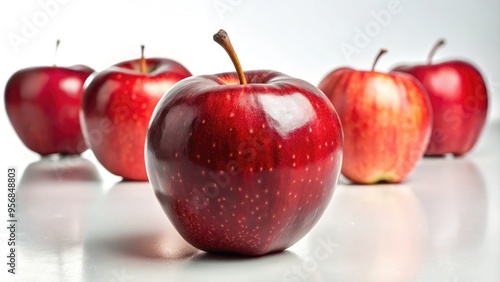 A solitary, fresh, and juicy red apple stands out against a stark white background, symbolizing a clear and deliberate choice amidst a sea of options.
