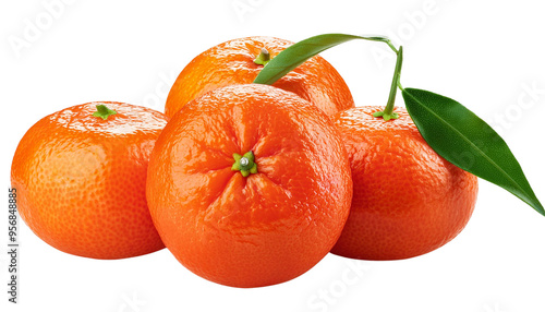 Tangerines with leaves isolated on transparent background photo