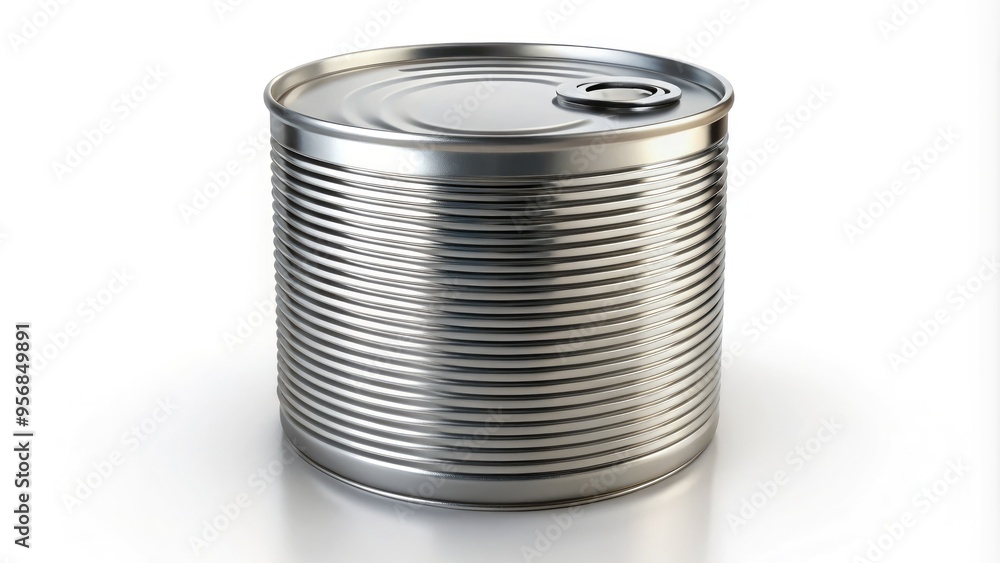 A solitary silver can with a rounded top and ridged body sits isolated on a white background, emphasizing its sleek, modern design and minimalist aesthetic. A solitary silver can with a rounded top and ridged body sits isolated on a white background, emphasizing its sleek, modern design and minimalist aesthetic.