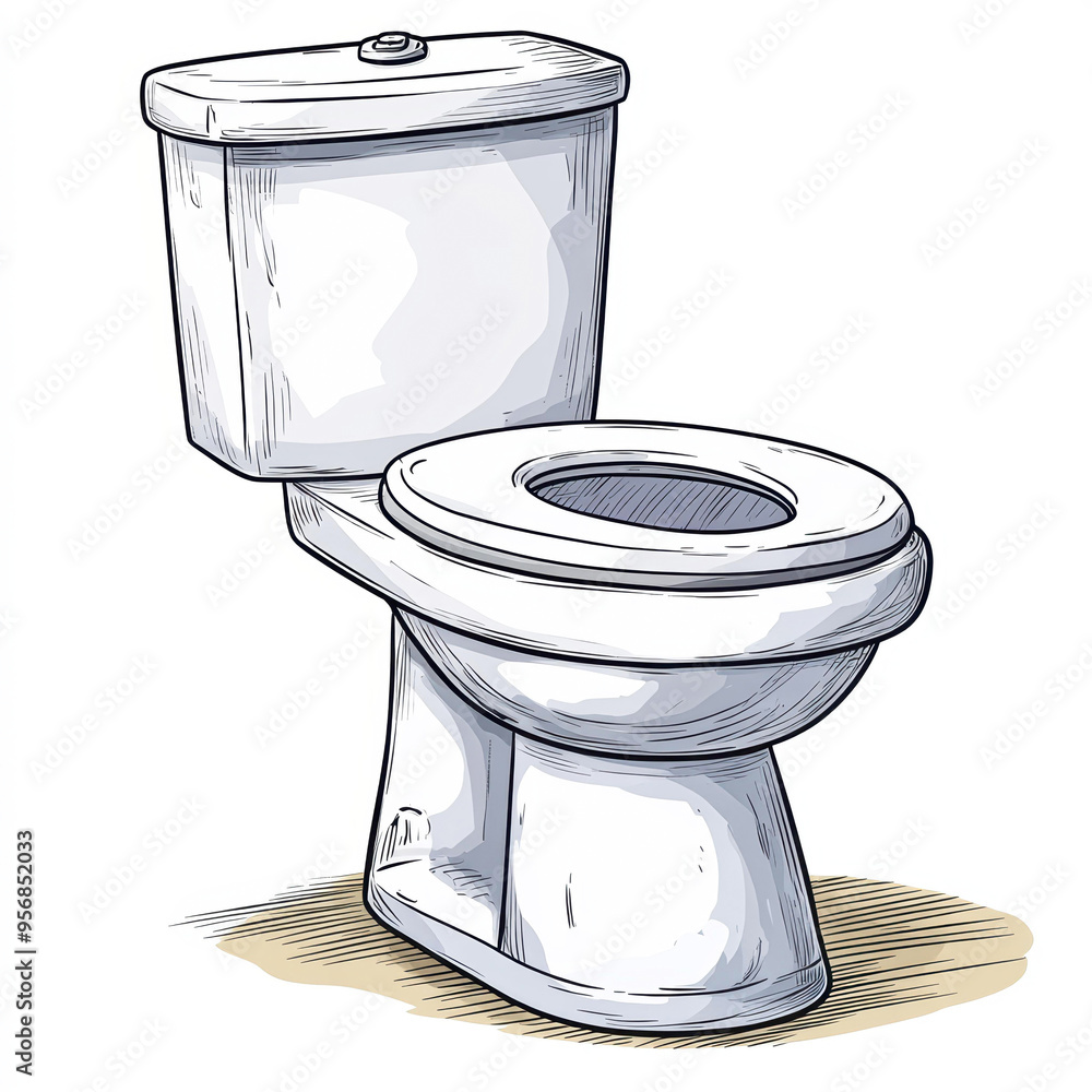 A detailed illustration of a white toilet, ideal for use in bathroom design topics, plumbing services, sanitation, or home improvement content, The drawing style adds a unique touch A detailed illustration of a white toilet, ideal for use in bathroom design topics, plumbing services, sanitation, or home improvement content, The drawing style adds a unique touch