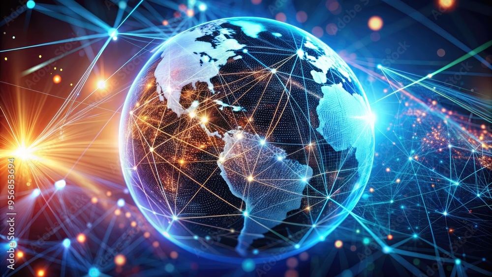 A stylized digital illustration of a futuristic globe surrounded by glowing lines and nodes, symbolizing connectivity, data exchange, and global networking infrastructure. A stylized digital illustration of a futuristic globe surrounded by glowing lines and nodes, symbolizing connectivity, data exchange, and global networking infrastructure.