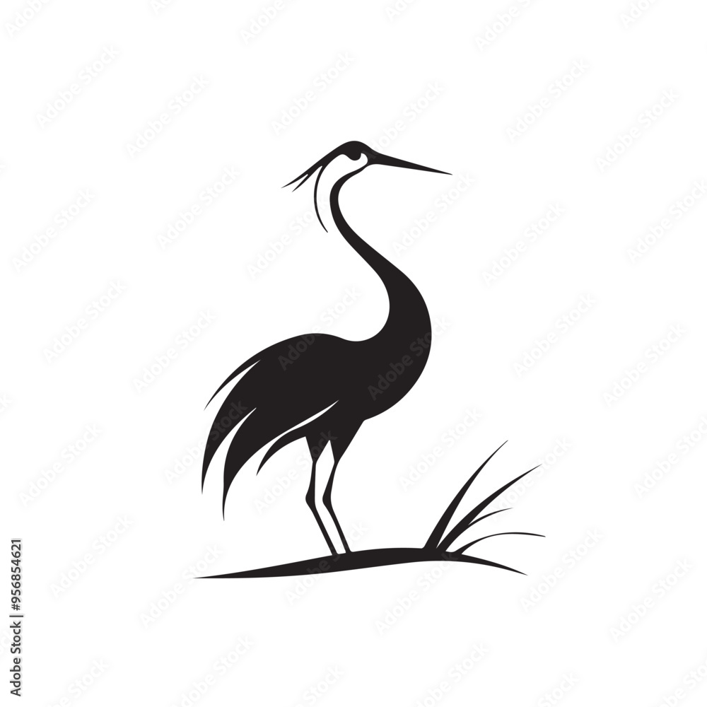 Fototapeta premium Crane in cartoon, doodle style . Image for t-shirt, web, mobile apps and ui. Isolated 2d vector illustration in logo, icon, sketch style, Eps 10, black and white. AI Generative