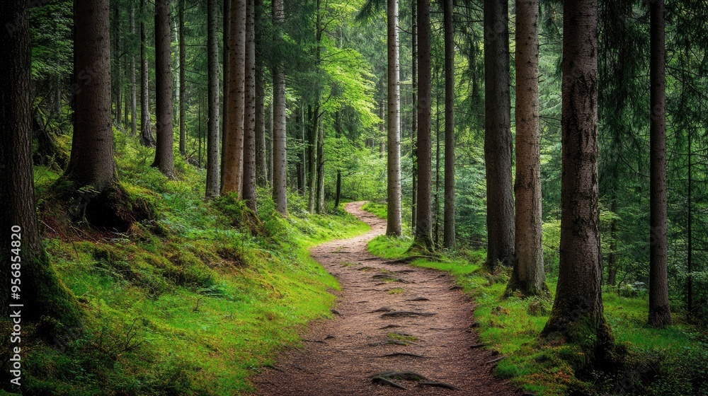 The picturesque landscapes of the Black Forest in Germany, with dense trees and serene paths, completely untouched by human activity The picturesque landscapes of the Black Forest in Germany, with dense trees and serene paths, completely untouched by human activity