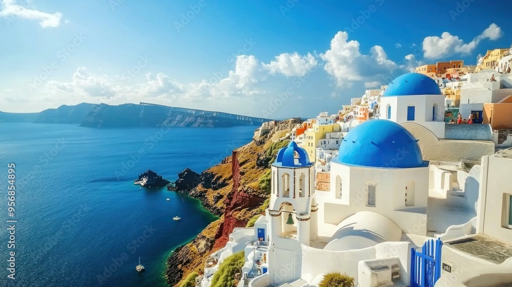 Fototapeta premium Blue Domed Churches of Santorini, Greece