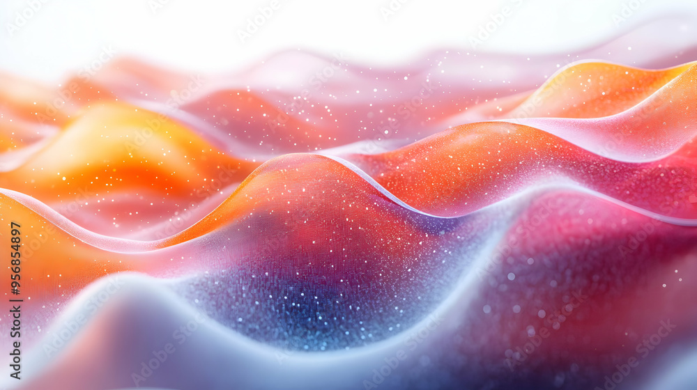 Glossy abstract waves representing a flexible workspace with AI driven tools concept as Camera movement Pan across the waves as they interact with digital elements. Scene Futuristic vibrant colors and Glossy abstract waves representing a flexible workspace with AI driven tools concept as Camera movement Pan across the waves as they interact with digital elements. Scene Futuristic vibrant colors and