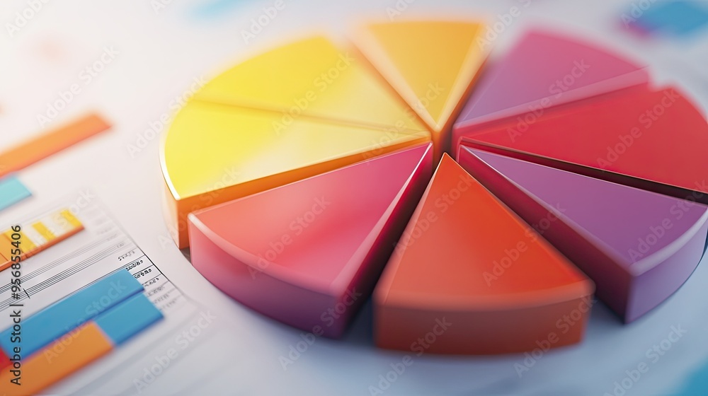 Detailed shot of a 3D pie chart with a shadowed effect, showing detailed breakdowns of data in a visually appealing and informative format. Detailed shot of a 3D pie chart with a shadowed effect, showing detailed breakdowns of data in a visually appealing and informative format.