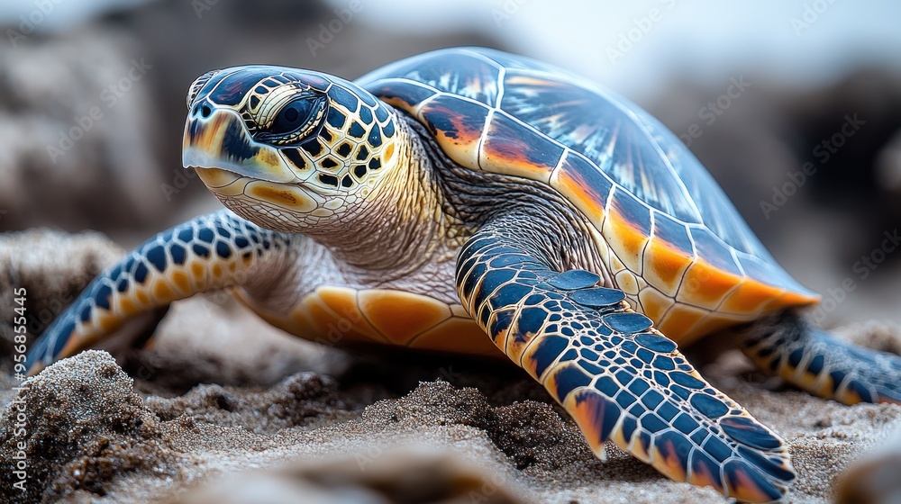 Obraz premium Sea Turtle on Sandy Beach