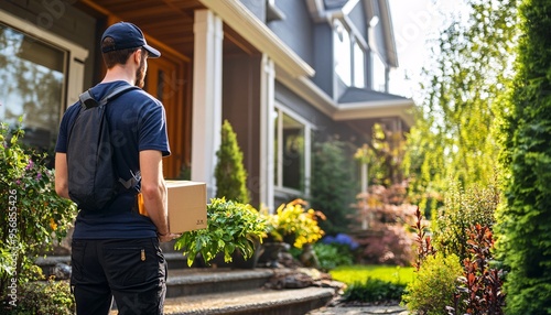 A delivery staff member presenting a package to a customer at their doorstep, showcasing the dedication and efficiency of the delivery job.