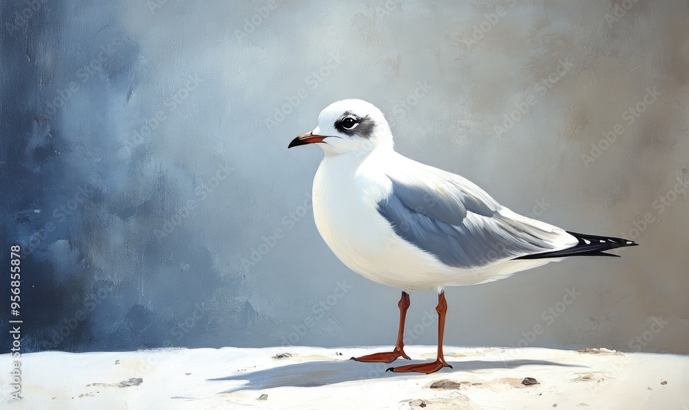 Fototapeta premium Oil painting depicting a Black headed gull a common bird species known for its distinctive appearance