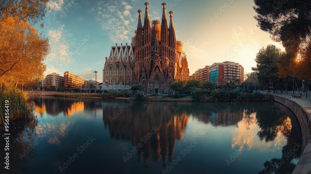 Obraz premium The Sagrada Familia in Barcelona, Spain, with its intricate architecture and towering spires, photographed without any crowds