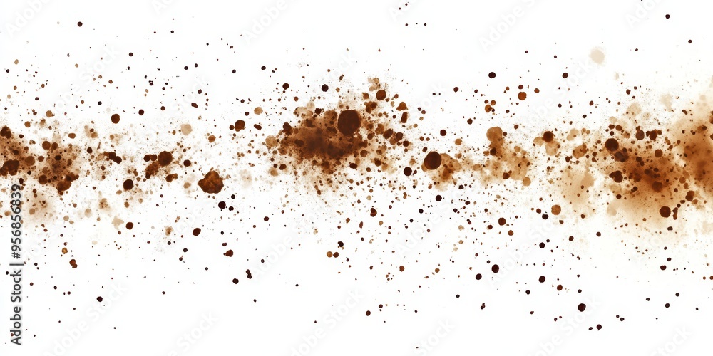 Brown small spots scatter across a white background, creating an artistic and textured effect Brown small spots scatter across a white background, creating an artistic and textured effect