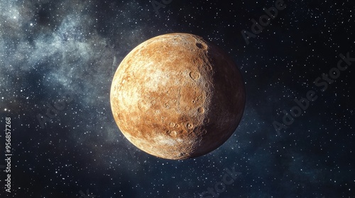 Watercolor illustration of Planet Mercury in a 3D cartoon rendering