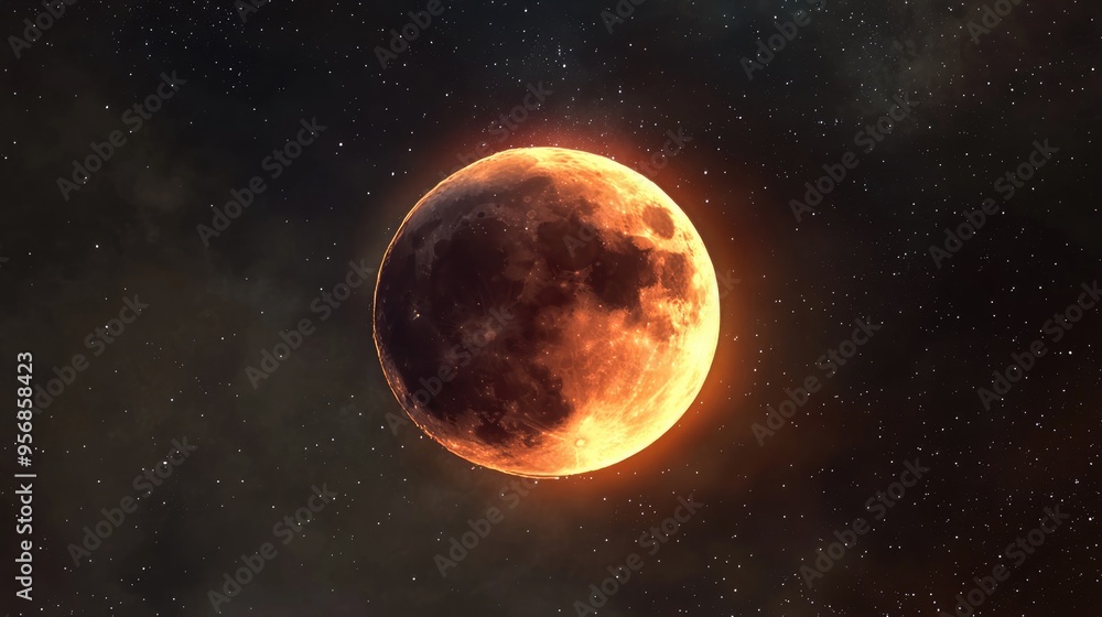 3D cartoon rendering depicting a lunar eclipse