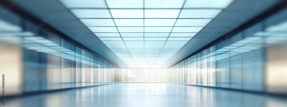 Defocused 3D rendering of glasses ceiling within a building Defocused 3D rendering of glasses ceiling within a building