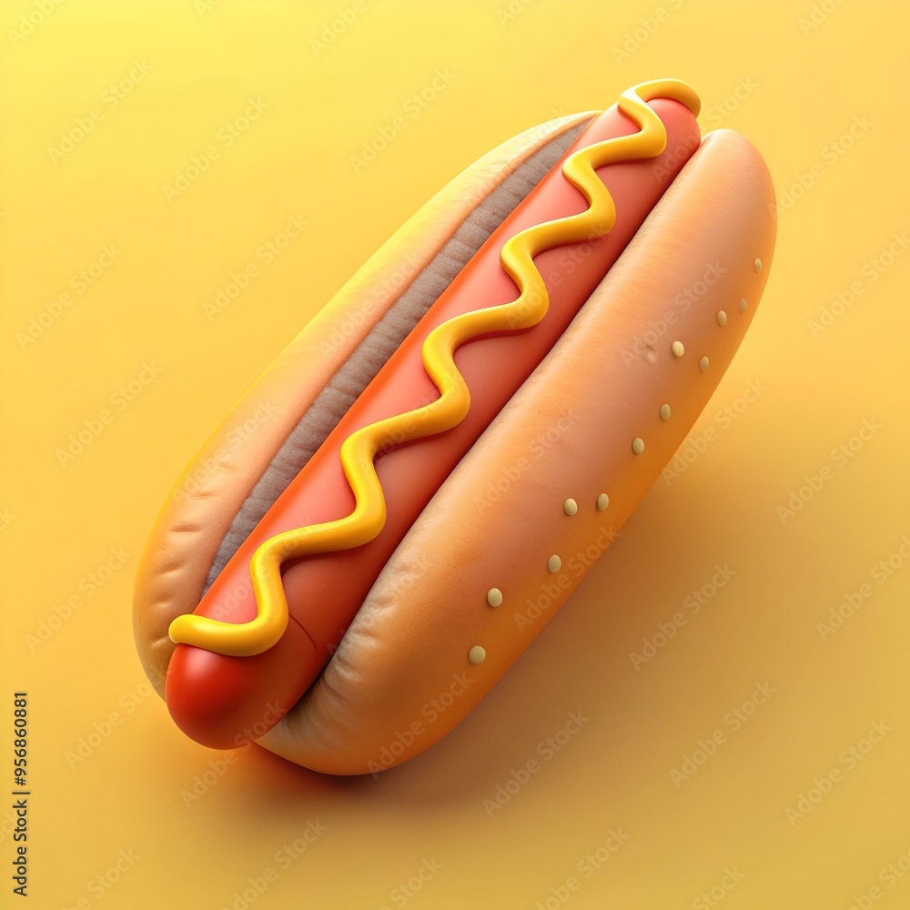 A 3D illustration of a hot dog with mustard. perfect for adding a touch of fun and appetite appeal to your designs. A 3D illustration of a hot dog with mustard. perfect for adding a touch of fun and appetite appeal to your designs.