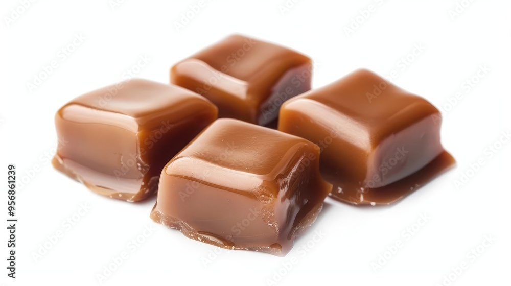 three toffee caramel candies isolated on white square format sweet confectionery treat photo three toffee caramel candies isolated on white square format sweet confectionery treat photo