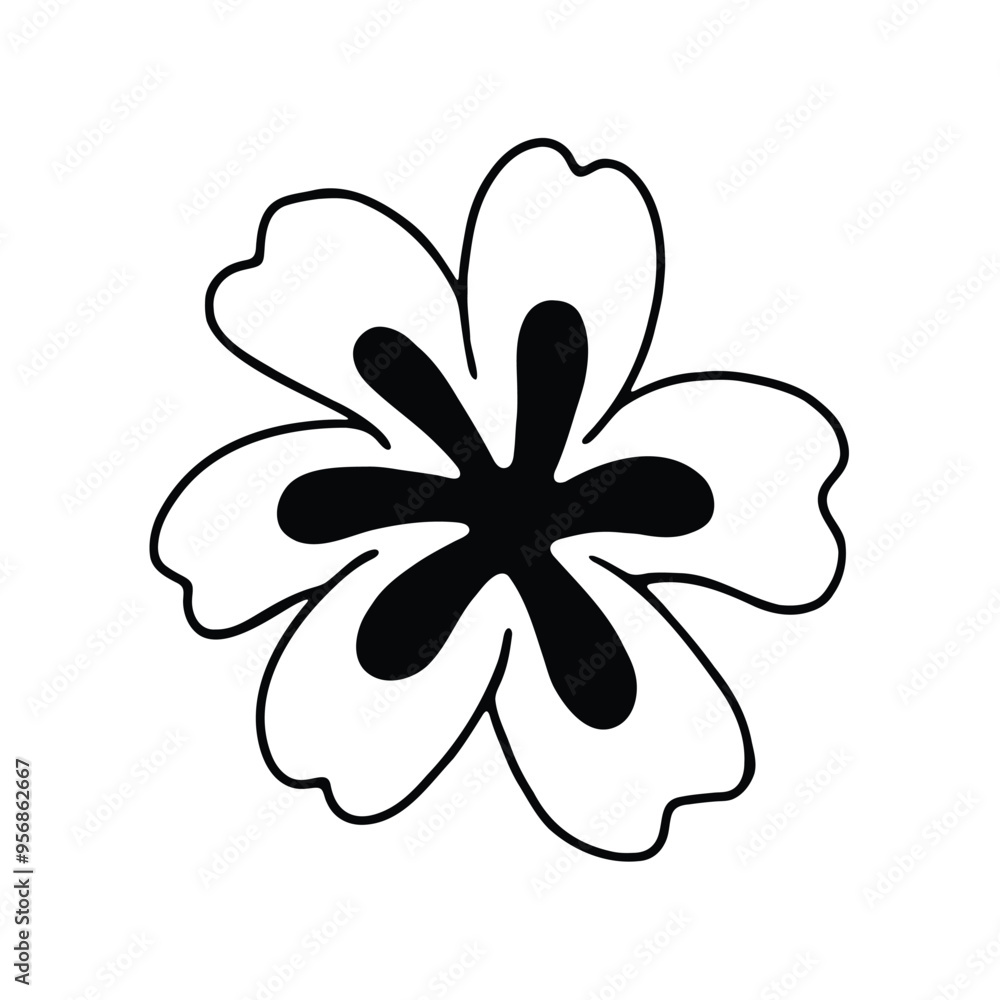 A minimalist black and white illustration of a flower with bold, abstract petals. A minimalist black and white illustration of a flower with bold, abstract petals.