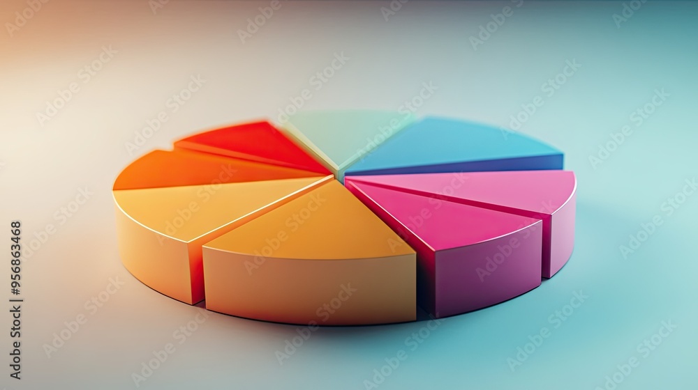 Obraz premium Detailed view of a 3D pie chart with segment labels and percentage values, set against a neutral backdrop to highlight the chart's design and data accuracy.