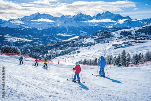 A Family's Winter Wonderland: Learning to Ski on a Snowy Mountainside