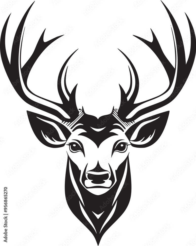 Rain Deer Head Black and White logo illustration for T-shirt design Rain Deer Head Black and White logo illustration for T-shirt design