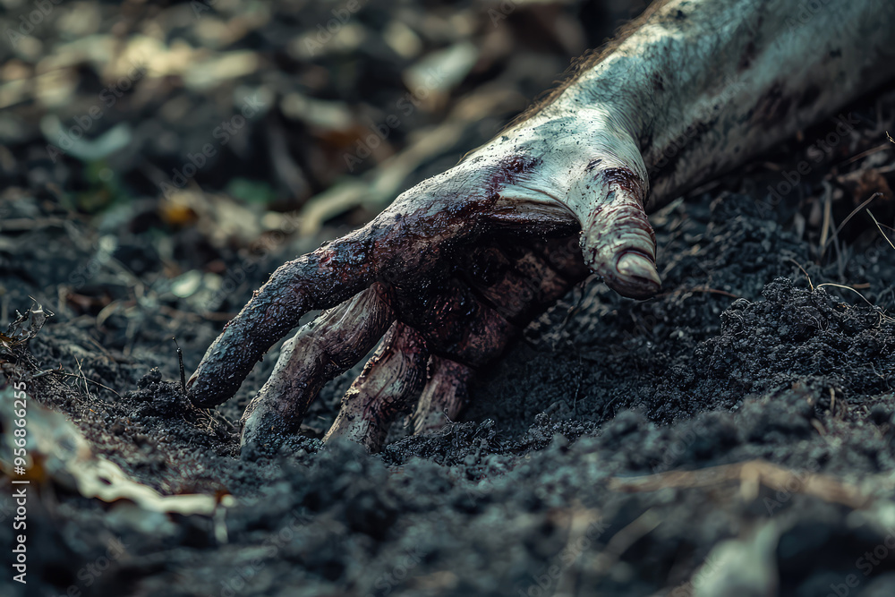 A Bloodied Hand Reaches From the Grave, A Haunting Reminder of What Lies Beneath.
