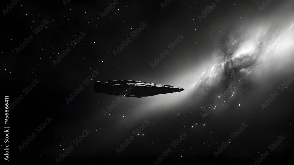 A faint outline of a spacecraft just visible against the black sky.
A faint outline of a spacecraft just visible against the black sky.