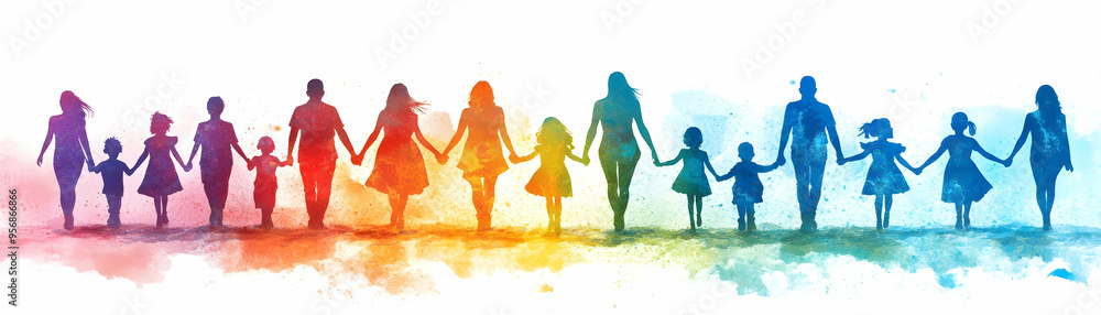 Interracial Family Silhouettes with Together Text concept as An ...