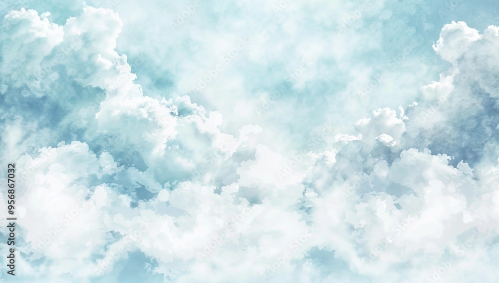 Watercolor Blue and White Clouds on Soft Background Watercolor Blue and White Clouds on Soft Background