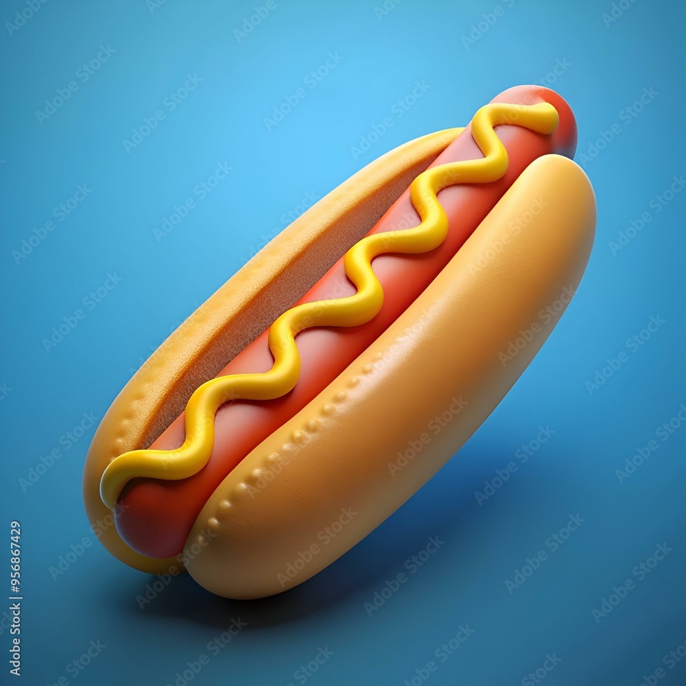 A 3D illustration of a hot dog with mustard. perfect for adding a playful touch to your designs. A 3D illustration of a hot dog with mustard. perfect for adding a playful touch to your designs.