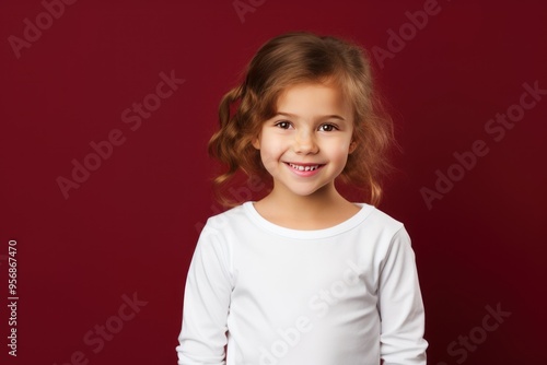 Maroon background Happy european white child realistic person portrait of young beautiful Smiling child Isolated on Background Banner with copyspace 