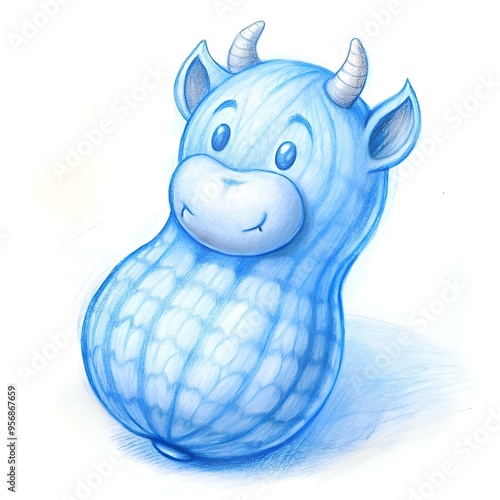 A whimsical 3D illustration of a blue peanut with a cute hog like face. photo