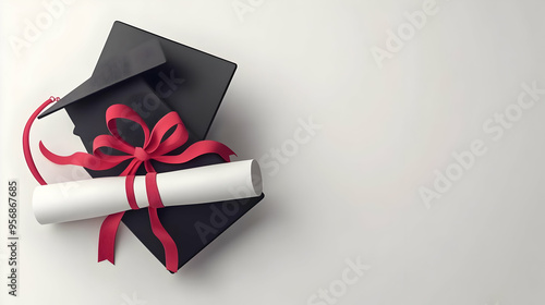 Isolated Graduation Cap and Diploma Vector concept as A sleek isolated vector image of a graduation cap and diploma symbolizing the completion of online education. The elements are set on a white back