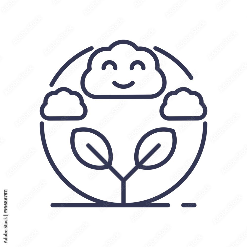 A happy cloud and plant icon symbolizing clean air and environmental health.